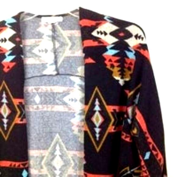 Painted Threads Open Front Black Orange Aztec Cardigan - Picture 5 of 12